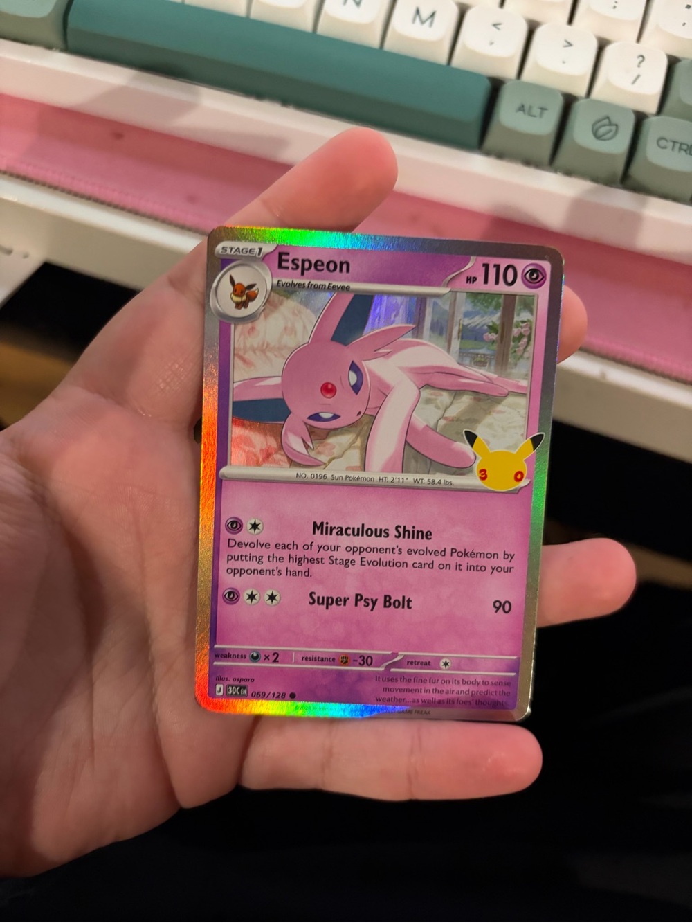 Espeon Card - Pink Holofoil Trading Card